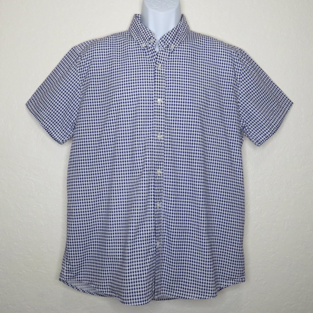 JB Workshop* Men's Short Sleeve Button Down Curved Hem BOHO Print Shirt~ Size XL